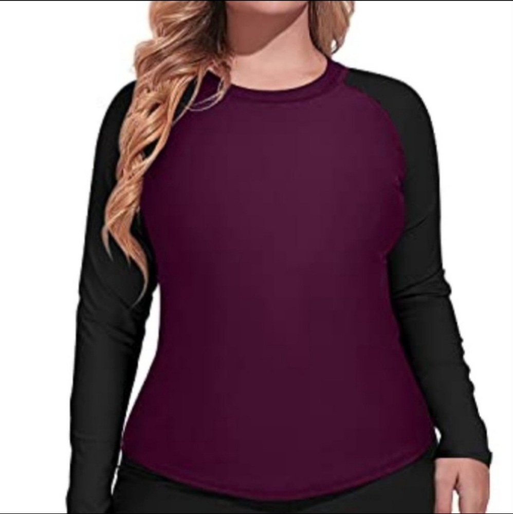 Women's Plus Size UVProtection Rash GuardSwimshirt Maroon